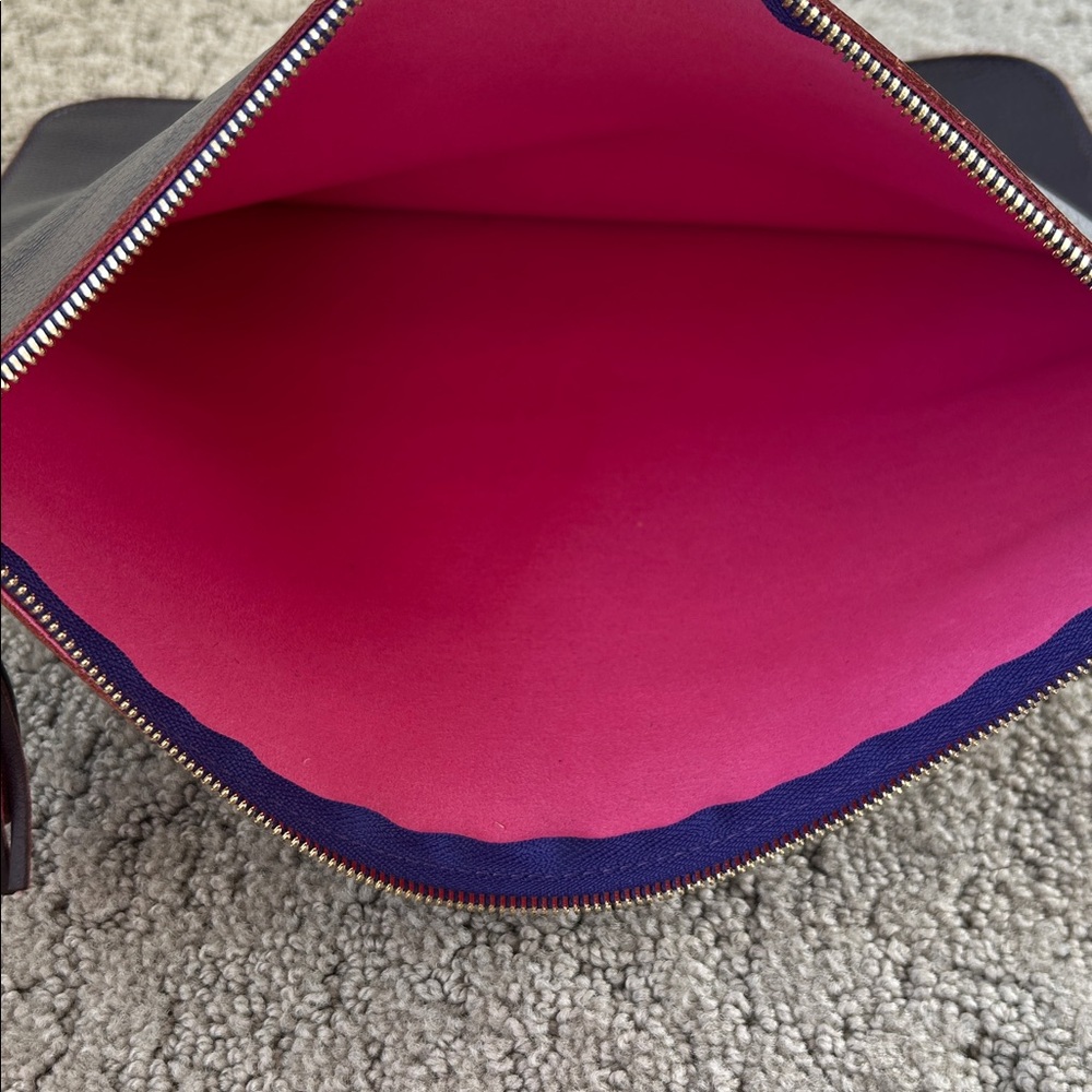 Terrida Genuine Calf Leather Folded Clutch Travel Bag Plum Pink Interior Purse - Picture 12 of 12